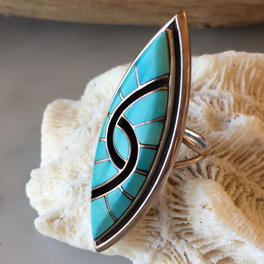 Sold Vintage Zuni Turquoise Hummingbird Amy Quandalacy Ring - Picture 9 of 11